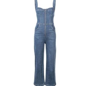Reformation Jeans Kora Blue Denim Crop Flare Jumpsuit Size 6 Vintage Inspired